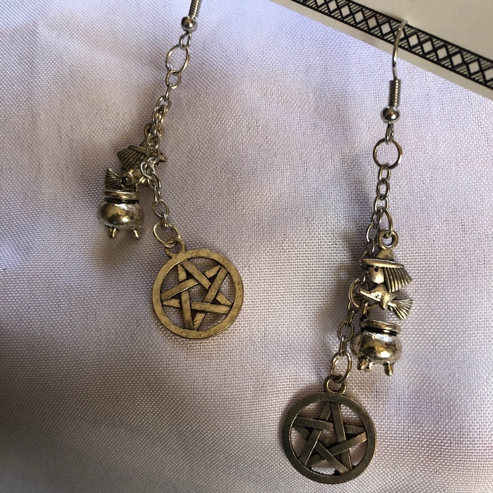 Dangling Witch Charm Earrings